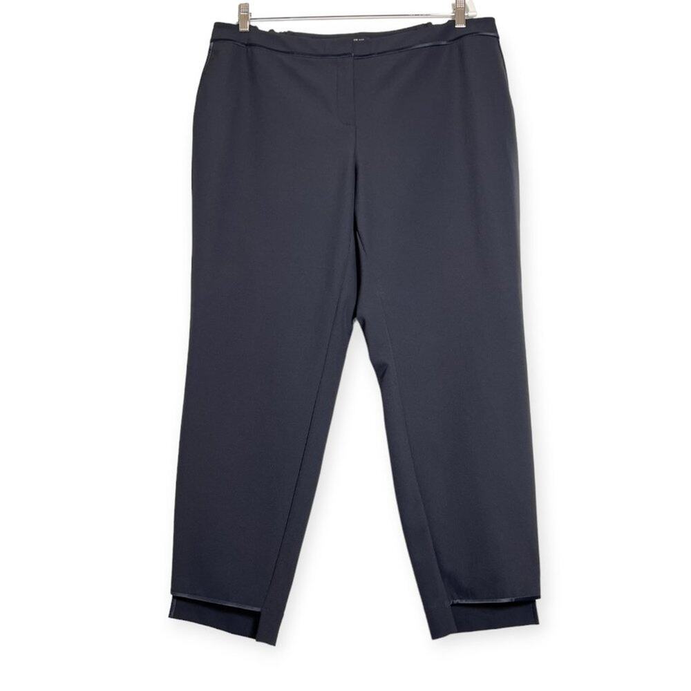 Lafayette 148 Manhattan Pants SIZE 16 XL WAIST 38 Navy Gray Step Hem Slim Fit